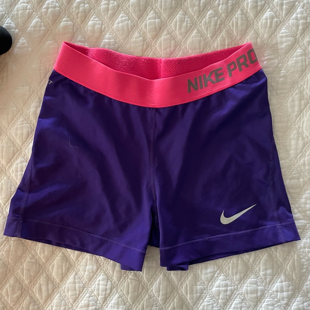 Nike Pro purple/pink spandex shorts, size M